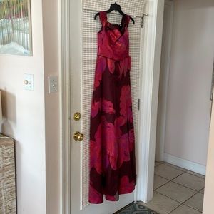 Adrianna Papell Womens Red Organza Maxi Evening Dress Gown NWT sz 4